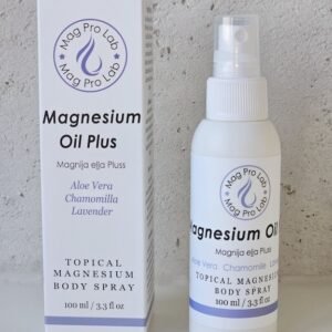 MagPro Lab Magnesium Oil Plus 100 ml – Magnija eļļa Pluss ar Alveju, kumelīti un lavandu muskuļu atjaunošanai un relaksācijai | Topical Magnesium Body Spray with Aloe Vera, Chamomile & Lavender for muscle recovery and relaxation