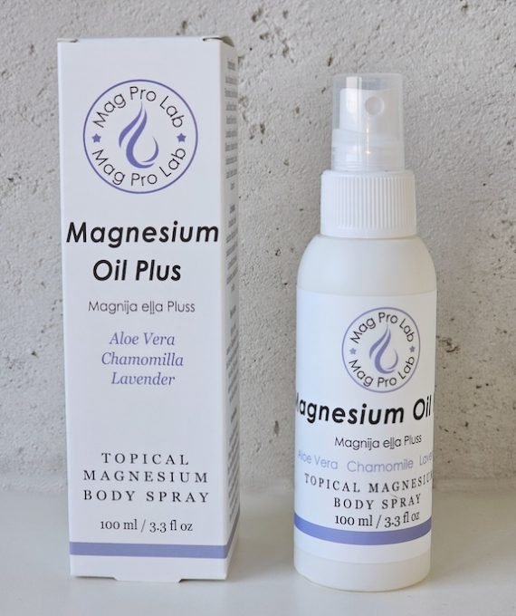 Par mums MagPro Lab Magnesium Oil Plus 100 ml – Magnija eļļa Pluss ar Alveju, kumelīti un lavandu muskuļu atjaunošanai un relaksācijai | Topical Magnesium Body Spray with Aloe Vera, Chamomile & Lavender for muscle recovery and relaxation