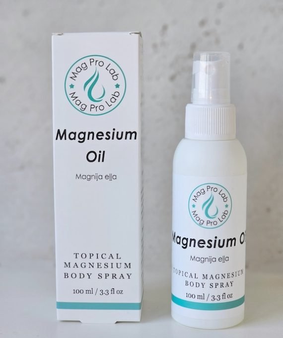 Par mums MagPro Lab Magnesium Oil spray Bottle and Retail Box | Magnija eļļa ar iepakojumu